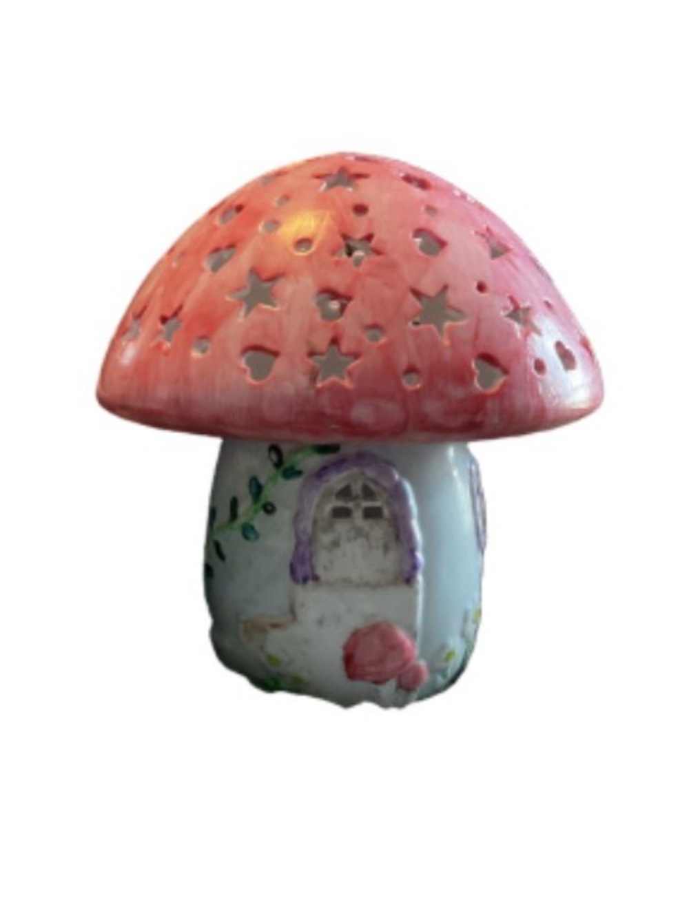 Pink & Blue Ceramic Mushroom Candle Holder. 9” high, 21”mushroom bottom - Picture 2 of 4